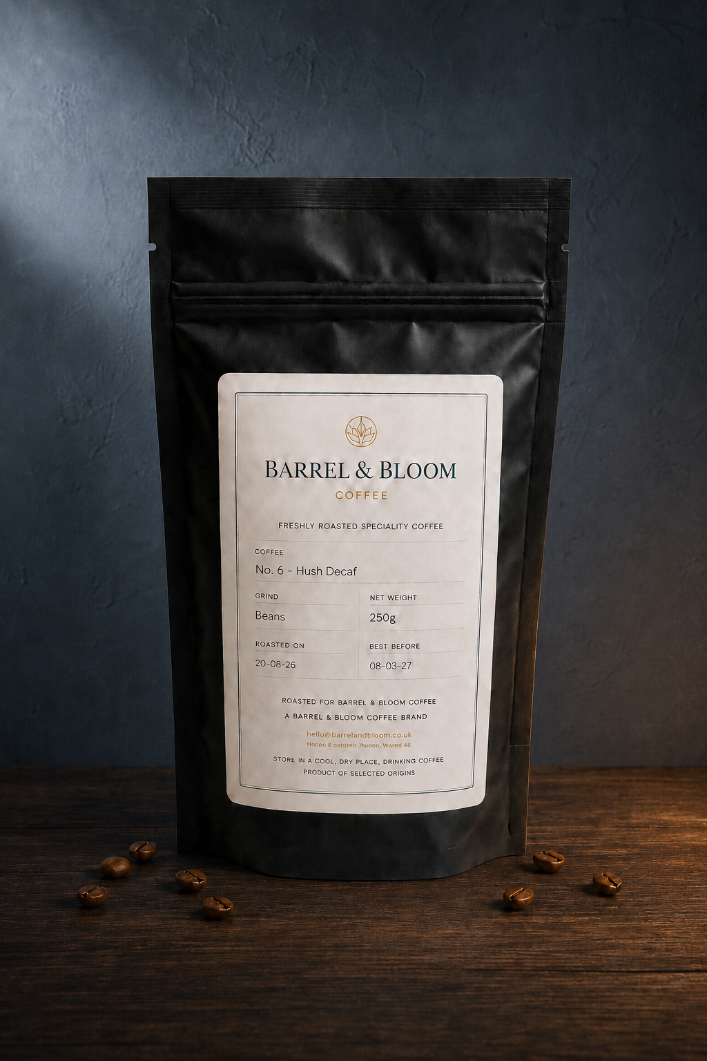 No. 6 - Hush Decaf approved coffee bag hero from Barrel & Bloom Coffee