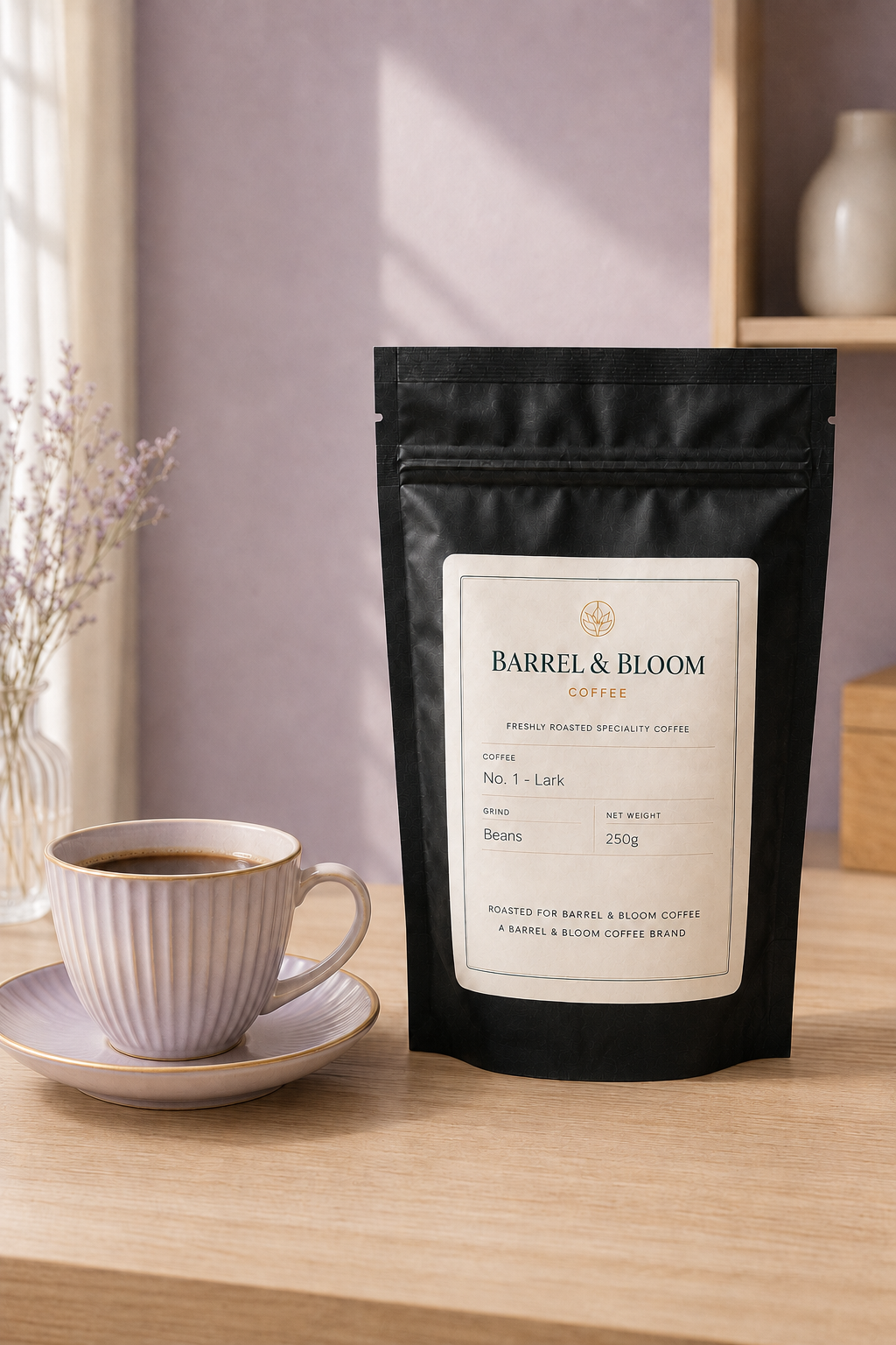 No. 1 - Lark coffee cup lifestyle from Barrel & Bloom Coffee